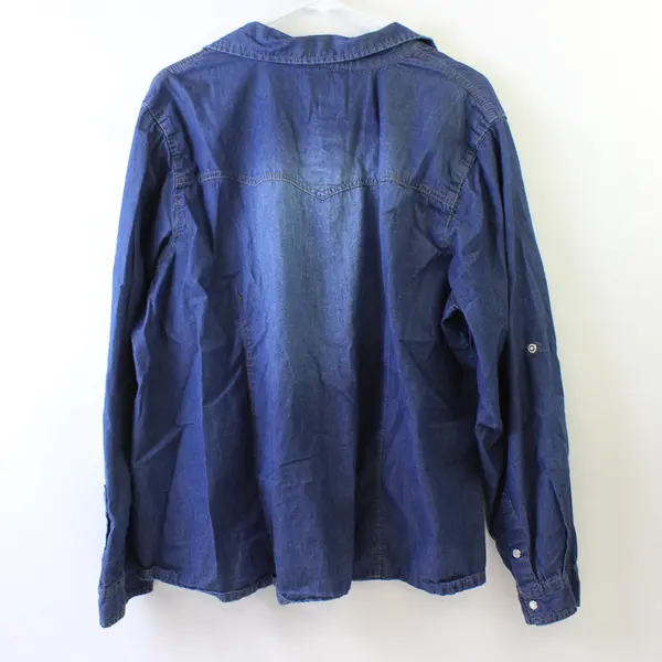 New Look Women's 3X Medium Wash Long Sleeve Pearl Snap Button Up Shirt