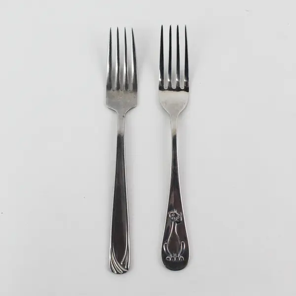 Lot of 2 Stainless Unbranded Youth Forks 5.75" Engraved Whimsical Styles Rare 