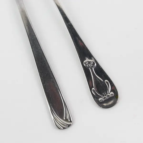 Lot of 2 Stainless Unbranded Youth Forks 5.75" Engraved Whimsical Styles Rare 