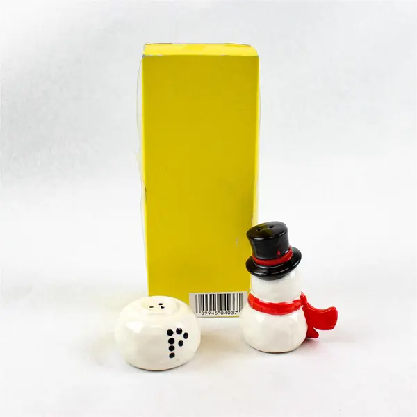 Ceramic Snowman Salt & Pepper Shakers Top & Bottom Set 381452A New