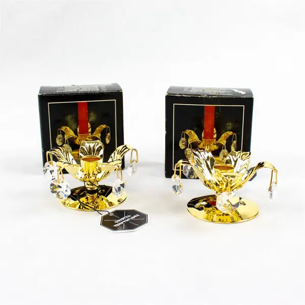 Set of 2 Crystal Temptations 24K Gold Plated Candle Holders Strass Crystals