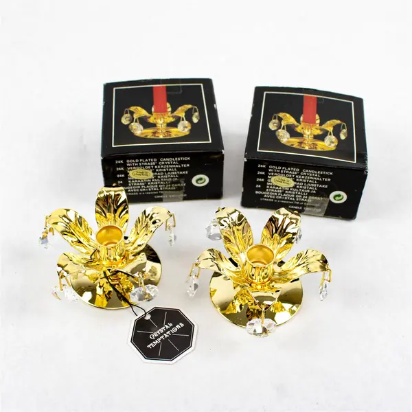 Set of 2 Crystal Temptations 24K Gold Plated Candle Holders Strass Crystals