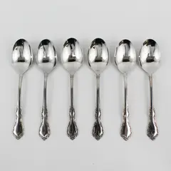 Lot of 6 Oneida Silver Mansion Hall Pattern SS Oval Soup Spoons 6.75" Long Good