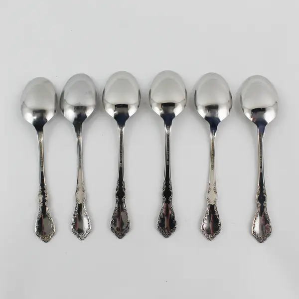 Lot of 6 Oneida Silver Mansion Hall Pattern SS Oval Soup Spoons 6.75" Long Good