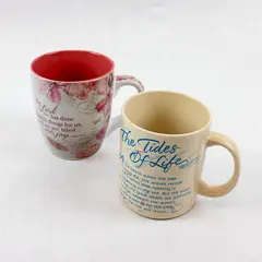 Lot of 2 Vintage Ceramic Mugs "Tides of Life" & "Lord Has Done Great Things"