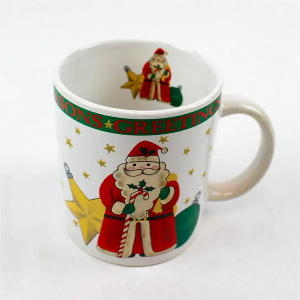 Lot of 2 Ceramic Coffee Mugs - Santa 'Seasons Greetings' & Birthday Balloons