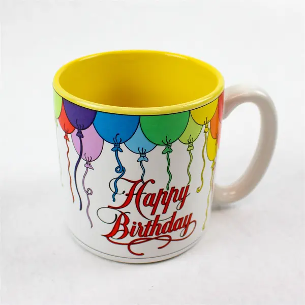 Lot of 2 Ceramic Coffee Mugs - Santa 'Seasons Greetings' & Birthday Balloons