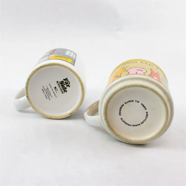 Lot of 2 FarSide Bottoms Up Ceramic Coffee Mugs Brown & White