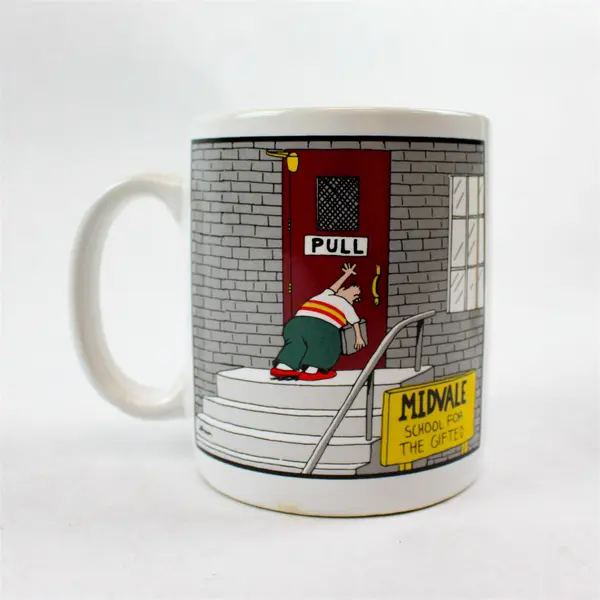 Lot of 2 FarSide Bottoms Up Ceramic Coffee Mugs Brown & White
