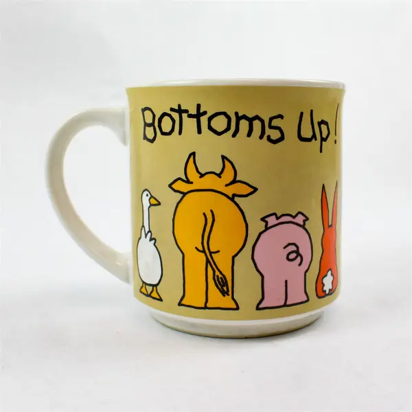 Lot of 2 FarSide Bottoms Up Ceramic Coffee Mugs Brown & White