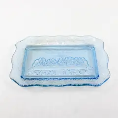 Vintage Tiara Indiana Glass Blue The Last Supper Bread Plate Tray 11"