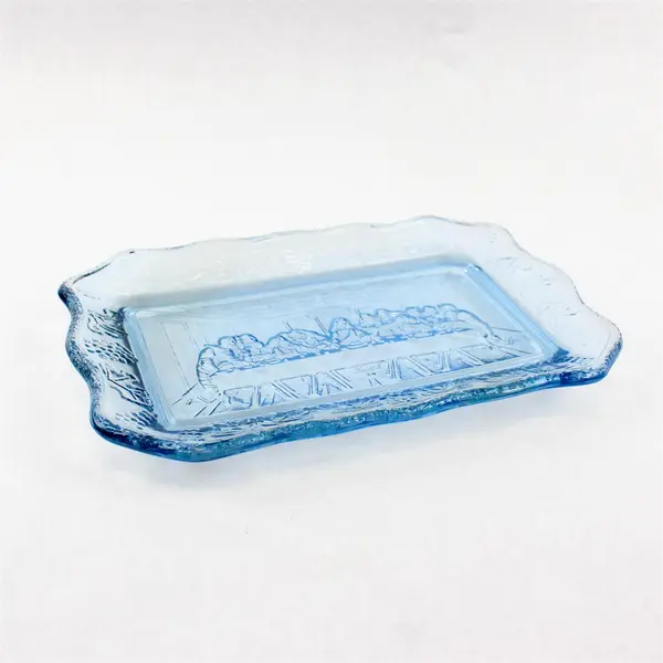 Vintage Tiara Indiana Glass Blue The Last Supper Bread Plate Tray 11"