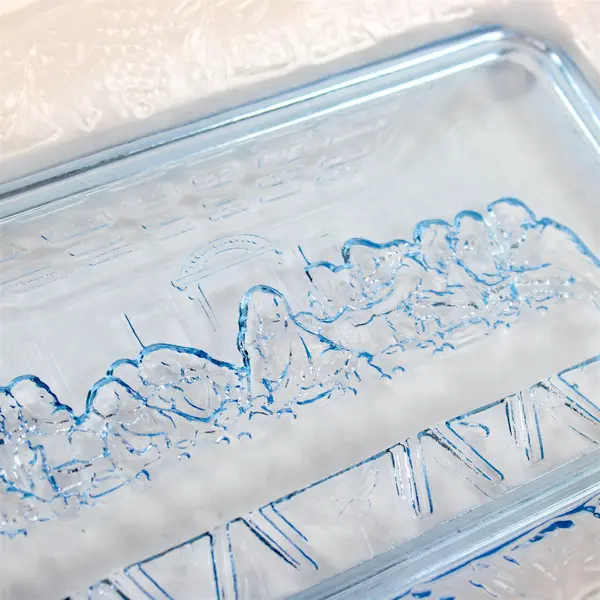 Vintage Tiara Indiana Glass Blue The Last Supper Bread Plate Tray 11"