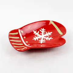 Hallmark Christmas Mitten Candy Dish Red Ceramic Snowflake Vintage