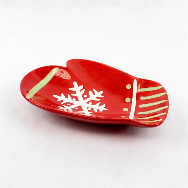 Hallmark Christmas Mitten Candy Dish Red Ceramic Snowflake Vintage