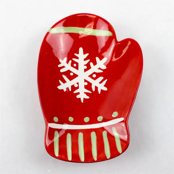 Hallmark Christmas Mitten Candy Dish Red Ceramic Snowflake Vintage