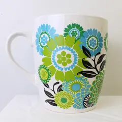 Walmart Stores Inc White With Green/Blue Ceramic Jumbo Flower Mug 5.25" Tall