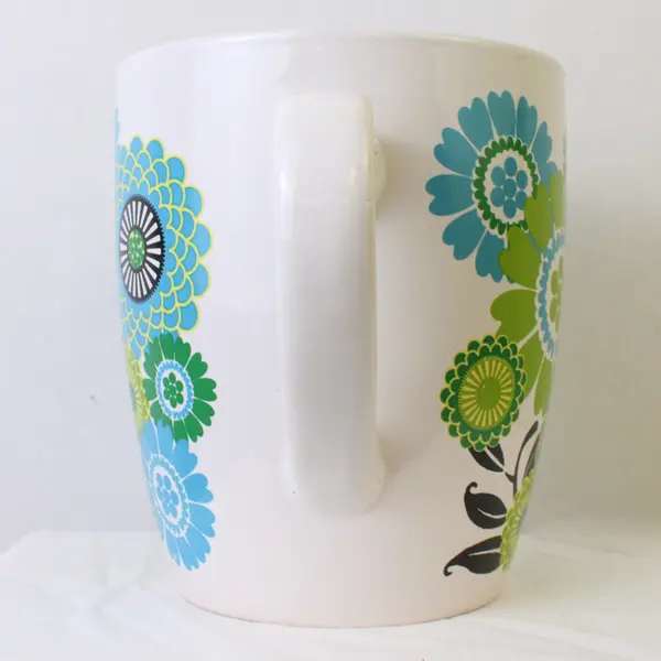 Walmart Stores Inc White With Green/Blue Ceramic Jumbo Flower Mug 5.25" Tall