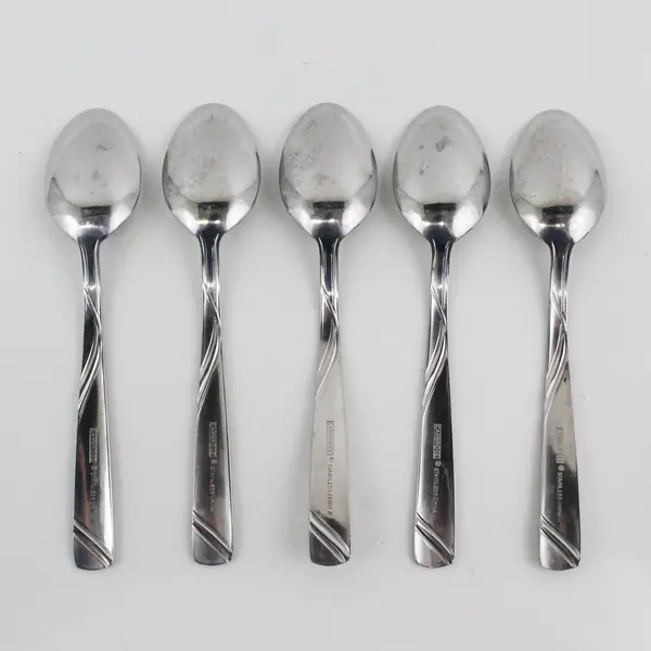 Lot of 5 Cambridge Silver Tabitha Sand Pattern SS Teaspoons 6.75" Rare Item Good
