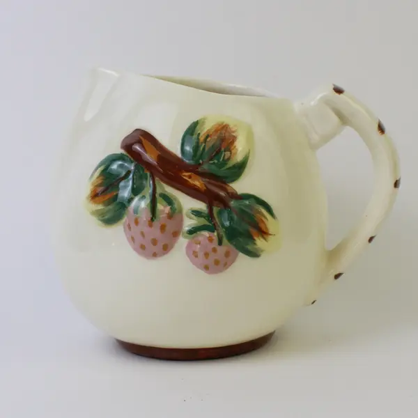 Artistic California Pottery Pitcher #505 Hand-Painted Strawberry Glazed Ceramic