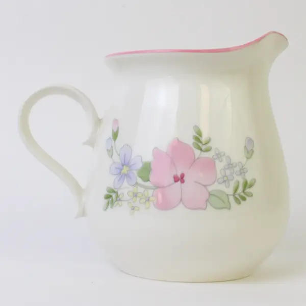 Vintage Kobe Courtney Creamer Pitcher Japan Pink Floral White Ceramic