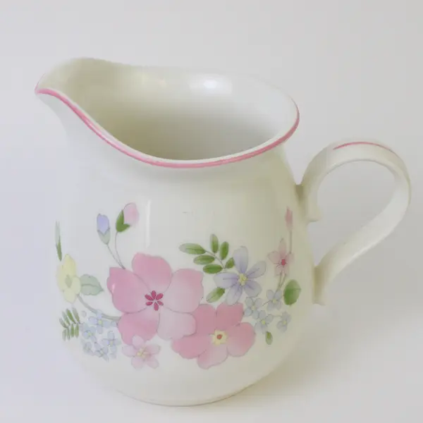 Vintage Kobe Courtney Creamer Pitcher Japan Pink Floral White Ceramic