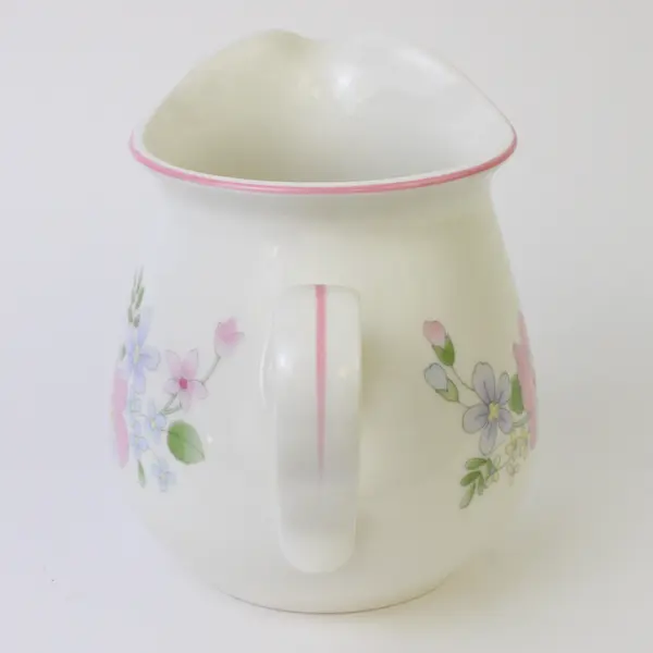 Vintage Kobe Courtney Creamer Pitcher Japan Pink Floral White Ceramic