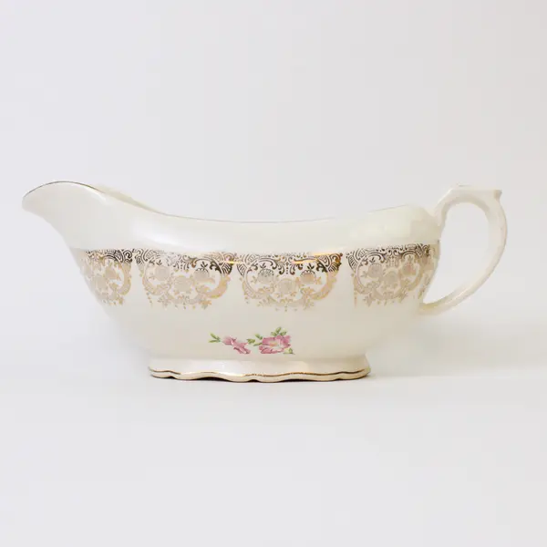Vintage Canonsberg Pottery Empress Chantilly Gravy Boat Gold Filigree