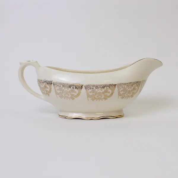 Vintage Canonsberg Pottery Empress Chantilly Gravy Boat Gold Filigree
