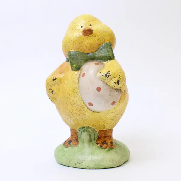 Lot of 2 Easter Yellow Chick Ceramic Figurines Hand-Painted Speckled Eggs