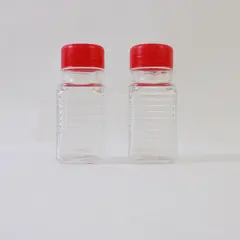 Vintage Square Glass Salt & Pepper Shakers w/ Red Plastic Lids Mid-Century
