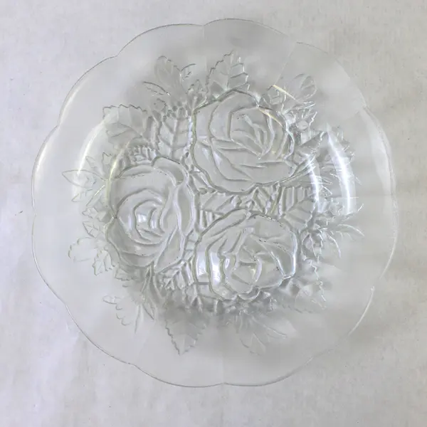 Pasari Crystal Livia 9" Coupe Bowl Etched Roses Vintage Soup/Salad