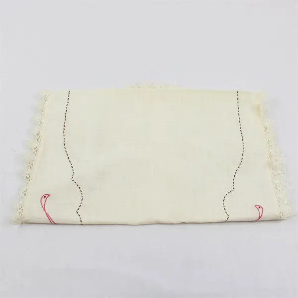 Vintage Floral Embroidered Lace Trim Off-White Oblong Dresser Scarf 13" x 35"
