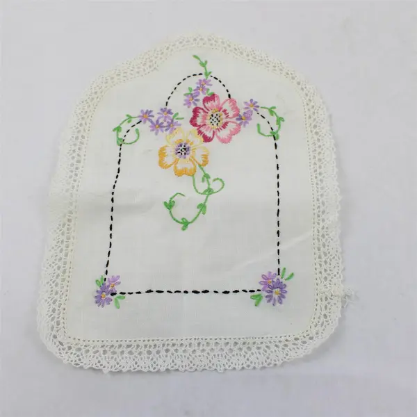 Set of 3 Vintage Handmade Floral Embroidered Off-White Doilies Flawed