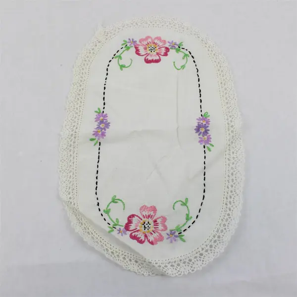 Set of 3 Vintage Handmade Floral Embroidered Off-White Doilies Flawed