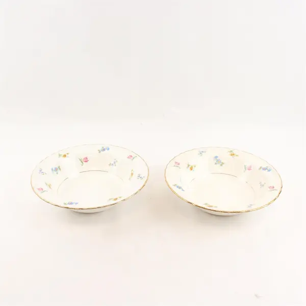 Lot Of 2 Pope Gosser Pinafore (Gold Trim) Pattern Rim Soup Bowls 8.75" Diameter