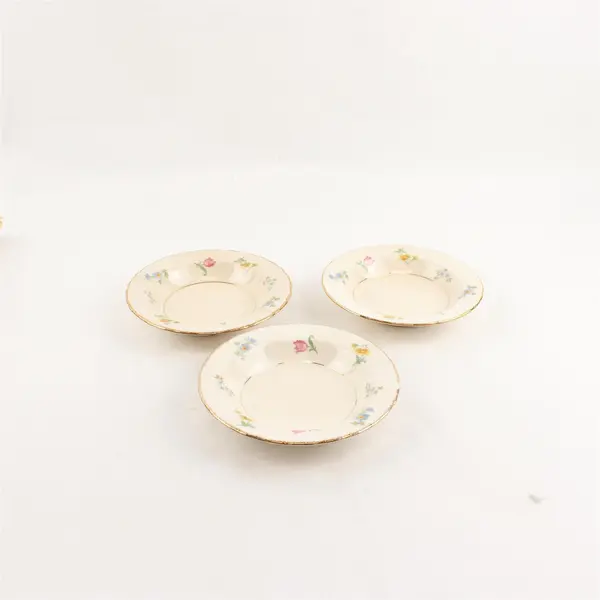 Lot Of 3 Pope Gosser Pinafore (Gold Trim) Pattern Rim Fruit/Dessert Bowls 6" Dia