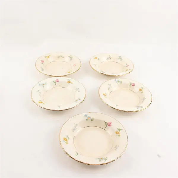 Lot Of 5 Pope Gosser Pinafore (Gold Trim) Pattern Rim Fruit/Dessert Bowls 6"