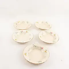 Lot Of 5 Pope Gosser Pinafore (Gold Trim) Pattern Rim Fruit/Dessert Bowls 6"