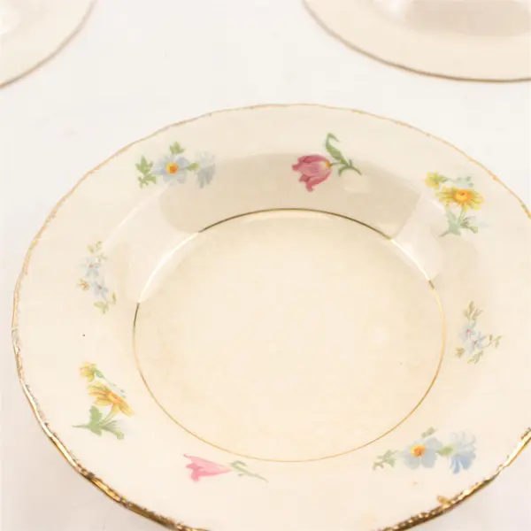 Lot Of 5 Pope Gosser Pinafore (Gold Trim) Pattern Rim Fruit/Dessert Bowls 6"