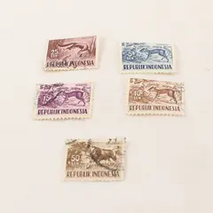 Lot Of 5 Indonesia Animal Stamps 1950s Used