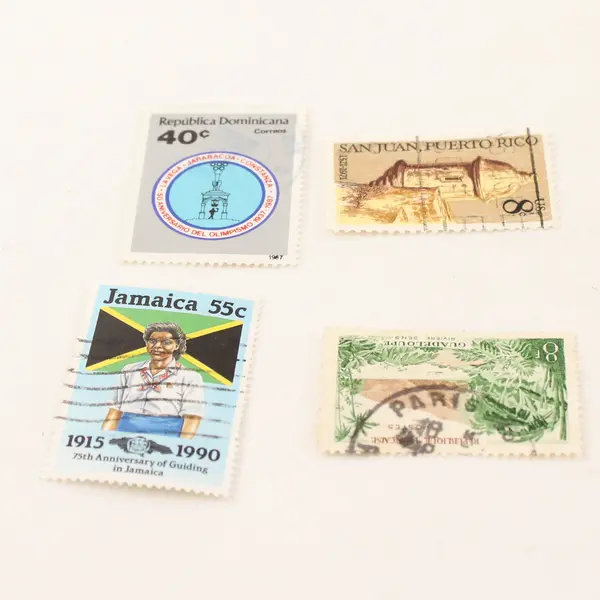 Lot Of 4 Caribbean Stamps Jamaica Puerto Rico Guadeloupe Dominican Republic Used