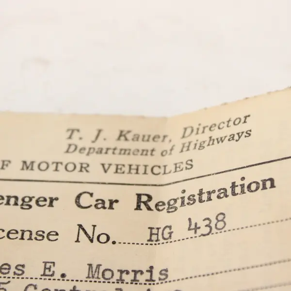 Vintage 1949 Ohio Passenger Car Registration Card For 1937 Chevrolet Sedan