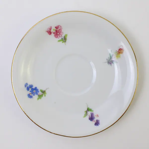 Vintage Johann Seltmann Bavaria Porcelain Saucer Floral Gold Rim Germany