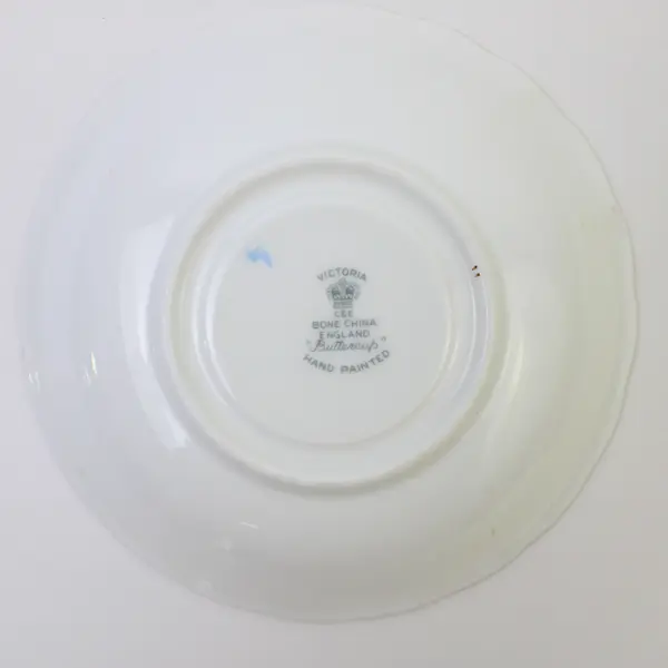 Victoria C & E Buttercup Hand-Painted Bone China Saucer Gold Trim