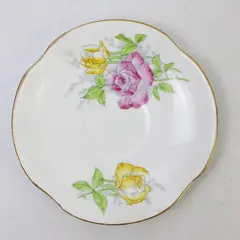 Victoria C & E Bone China Pink & Yellow Floral Saucer Gold Trim Vintage