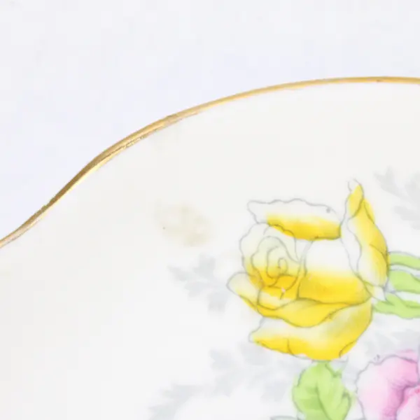 Victoria C & E Bone China Pink & Yellow Floral Saucer Gold Trim Vintage