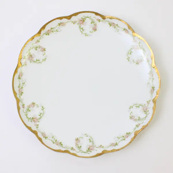 Vintage Haviland Limoges Porcelain 7.75" Plate Pink Rose Swag Gold Trim