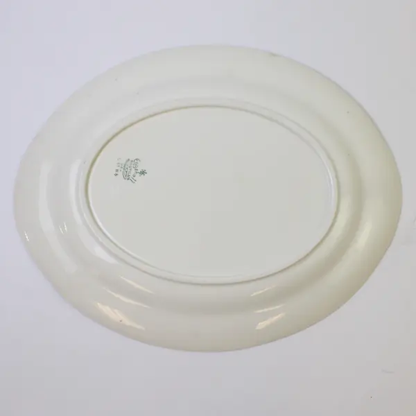 Eggshell Nautilus Oval Serving Tray Pink Rose Motif Gold Trim 13.5 in