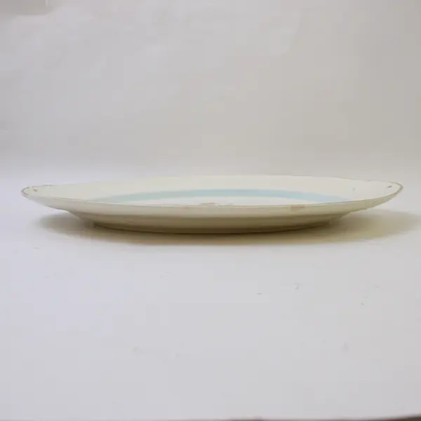 Eggshell Nautilus Oval Serving Tray Pink Rose Motif Gold Trim 13.5 in